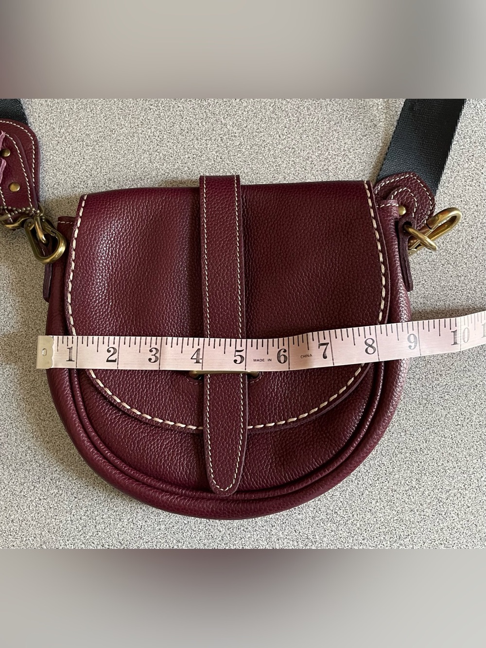 Roots  Leather Saddle Crossbody Bag in Deep Plum - Picture 11 of 14